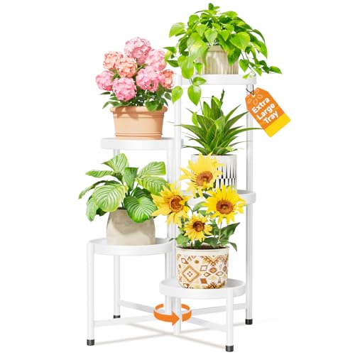 LASZOLA 5 Tiered Folding Plant Stand Indoor for Multiple Large Planter, Tall Heavy Duty Adjustable...