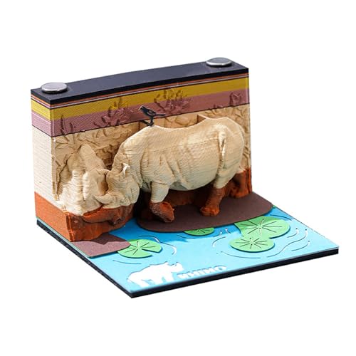 Calendrier 3D 2025 Rhinocéros bloc-notes sculpture papier bureau unique