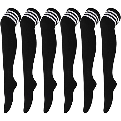 Image of DRESHOW 6 Pairs High Thigh Socks Striped Over Knee Thin Tights Long Stocking for Women Leg Warmer