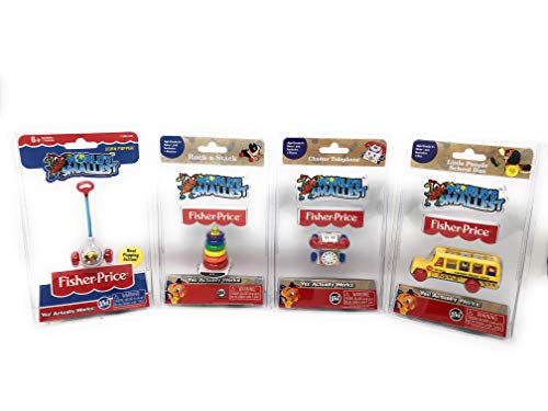 World's Smallest Fisher-Price Gift Bundle Set of 4 Corn Popper - Rock-a-Stack - Little People School Bus - Chatter Telephone