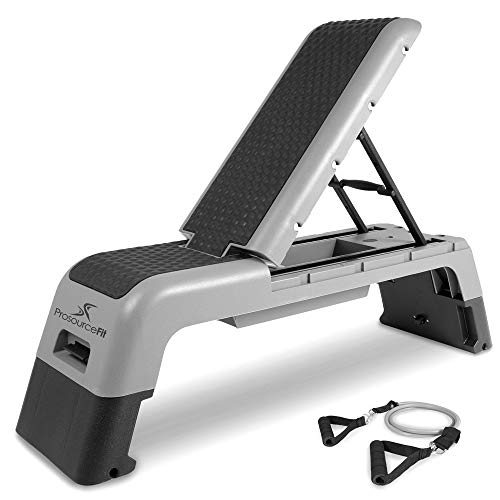 ProsourceFit Fitness Aerobic Deck Stepper with Resistance Band, Multifunctional Workout Bench for Weight Training, Plyometrics for Home Gym (Grey)