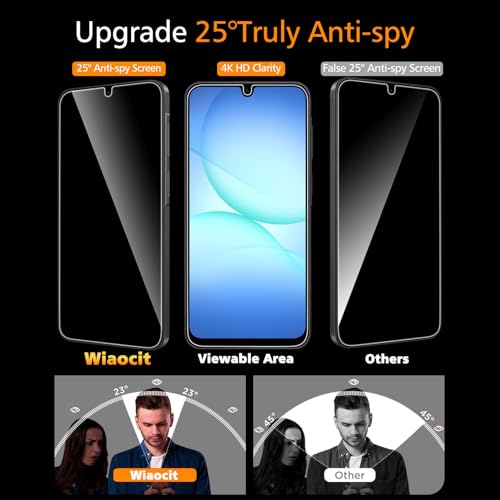 Image of Wiaocit 3 Pack Tempered Glass Privacy Screen Protector for Samsung Galaxy A17 5G with 3 Pack Camera Lens Protector, 9H Hardness, Bubble Free, Case Friendly