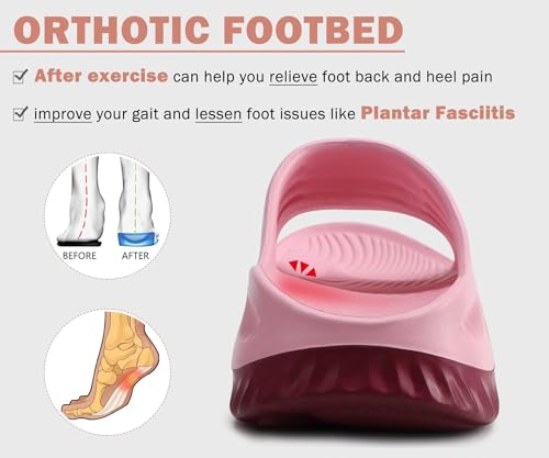 Image of KuaiLu Womens Recovery Sandals With Comfortable Plantar Fasciitis Support,Ladies Orthotic Open Toe Sport Slides Thick Cushion Reduces Stress on Feet,Joints & Back Post-Exercise