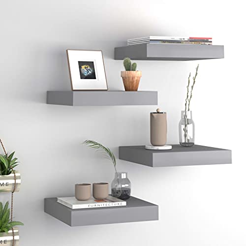 UJCHVHN 4 estantes de pared flotantes grises de 23 x 23,5 x 3,8 cm, MDF, estantes, estantes de pared y repisas