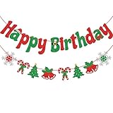 Christmas Birthday Party Banner, Christmas Birthday Decorations, Merry Birthday Banner, Christmas Birthday Party Decorations, Red and Green Glitter Winter Holiday Birthday Decor (Pre-strung)