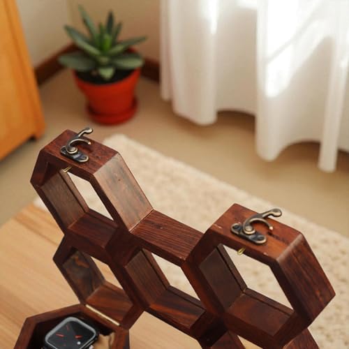 Image of Vintage Wooden Watch Box for Men, Timepiece Display Case, Honeycomb Watch Storage & Organizer, Jewlery Box for Women, Anniversary Gift For Husband (5 Compartments (Butterfly Shape))