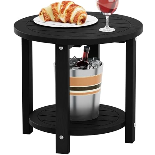YEFU Outdoor Side Table for Patio: 16in HIPS Small Round
