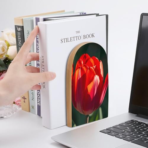 Serre-livres imprimés fleurs rouges grand format en bois hêtre bibliothèque - 7