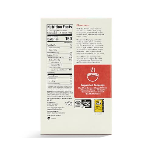 365 by Whole Foods Market, Organic Instant Oatmeal, Cinnamon Roll Flavor, 11.3 Ounce (Pack of 4) image 5