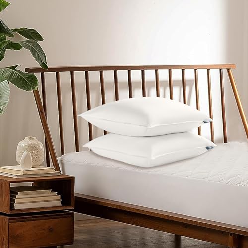 Image of Serta 233 Thread Count White Goose Feather Down Fiber Pillows Medium Firm King Size Pillows Set of 2 Pack 100% Cotton Hotel Collection Bed Pillow for Side Sleeper