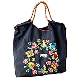 [REENEW] ボールアンドチェーン 刺繍 エコバッグ ショッピングバッグ エコバッグ 買い物袋 大容量 収納 (黒のピクセルガーランド, L)