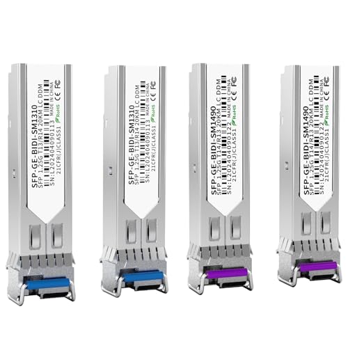 Image of 2 Pair 1.25G BiDi SFP Fiber Transceiver Module, 1000BASE-BX-D, Single-Mode Simplex LC, Tx /Rx 1490nm /1310nm, DDM, SMF, Compatible with Cisco, Ubiquiti /Unifi, Mikrotik, TP-Link and More, up to 20km