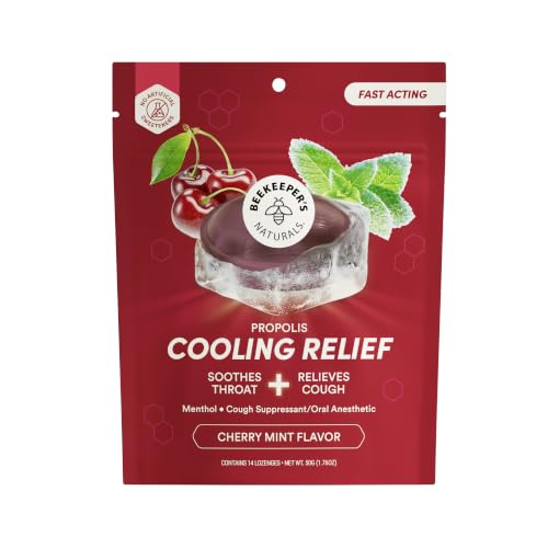 Image of Beekeeper's Naturals Throat Relief Menthol Cough Drops, Cherry Mint, 18 Ct