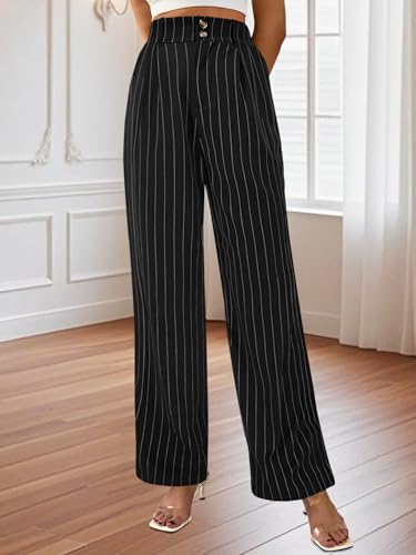 AUXDIO Womens Straight Leg Pants Casual High Waisted Stretchy Double Buttoned Trousers Work Business Dress Pant3
