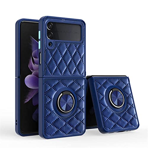 Coque antichoc Samsung Galaxy Z Flip 4 en cuir avec anneau anti-chute bleu