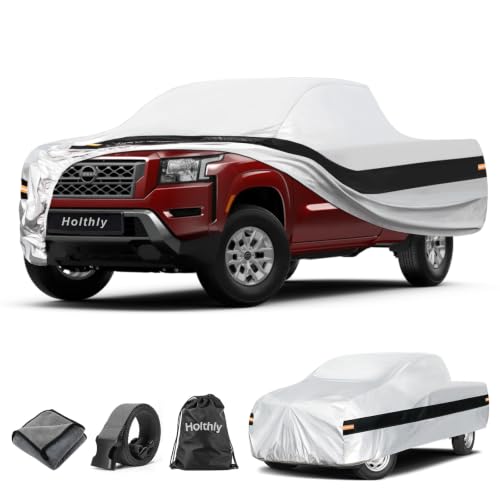 Image of 10 Layers Truck Cover Waterproof All Weather Custom Fit Nissan Frontier(2021-2026) King /Crew Cab Short Bed, Outdoor Full Exterior Pickup Car Cover Sun Rain Snow Ice Protection. Sliver