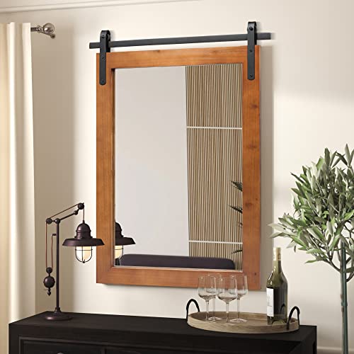 Clavie-Farmhouse-Wall-Mirror-Rustic-Horizontal-Wood-Framed-Bathroom-Mirror-Barn-Door-Style-Decorative-Mirrors-22x30-Brown Clavie Farmhouse Wall Mirror Rustic Horizontal Wood Framed Bathroom Mirror Barn Door Style Decorative Mirrors 22×30 Brown
