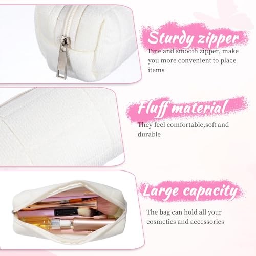 Image of JJUNW Small Plush Pencil Pouch, Small Pencil Case Travel Makeup Bag Pouch, Cute Pencil Pouch White Makeup Bag Checkered Fuzzy Cosmetic Bag, Small Fluffy Purse Collection for Women Men Adult