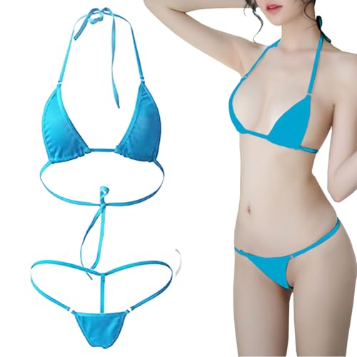 Bikini Traje de Baño Sexy para Mujer, Conjuntos de Bikinis para Mujer, Traje de Lencería Conjunto de Ropa Interior para Femenino, Brasileño Sexy Bra Bañador con Tanga Bikini Sets Azul Claro