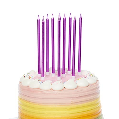 Image of Amscan 9911575 - Metallic Pink Tall Thin Cake Candles - 10 Pack