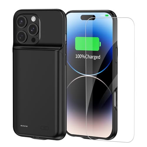 FLSTOR 13800mAh Battery Charging Case for iPhone 14 Pro 6.1 inch 1.5X Extra Battery lIfe Includes Screen Protector Black