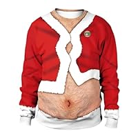 BOVOSHA Hässliche Weihnachtspullover Dame Herren Für Pärchen Lustig Xmas 3D Sweatshirt Haariger Bauch (Rot, 3XL)