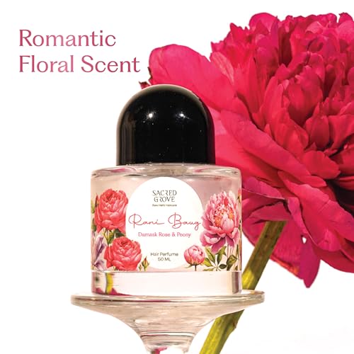 Image of Sacred Grove Rani Baug Floral Hair Perfume for Women | Hydrating Hair Mist with Long-Lasting Fragrance | Water-Based & Alcohol-Free Formula | 50ml