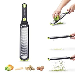 Dreamfarm 1mm Ozest – Fine | Speed Citrus Cheese Nut Food Self-Cleaning POP Button Zester | Easy Fluffy Zest No Pith | Non-Slip Foot, Safer Control | Blade Cover Measures 2 Tbsp | Black/Green…