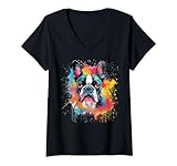 Photo Gallery donna boston terrier dog splash art colorato maglietta con collo a v Photo Gallery donna boston terrier dog splash art colorato maglietta con collo a v
