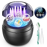 Ultrasonic Retainer Cleaner, 250ML Retainer Cleaner Machine for Dentures, Mouth Guards, Braces, Toothbrush Heads, Jewelry, 50kHz ultrasonic Cleaner with 4 Modes for All Dental Appliances (Black Gre)