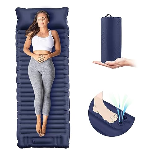 EULANT Colchoneta Inflable Acampada con Bomba de pie,Colchón de Aire Impermeable con Almohada,Ligera Esterilla Camping Autoinflable para Mochilero Senderismo Pesca Viajes Playa