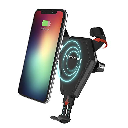 Fast Wireless Charger, Wofalodata Car Mount Air Vent Phone Holder Cradle for Samsung Galaxy S8/S8+/S7/S6 Edge+/Note 5, QI Wireless Standard Charge for iPhone 8/8 Plus/X