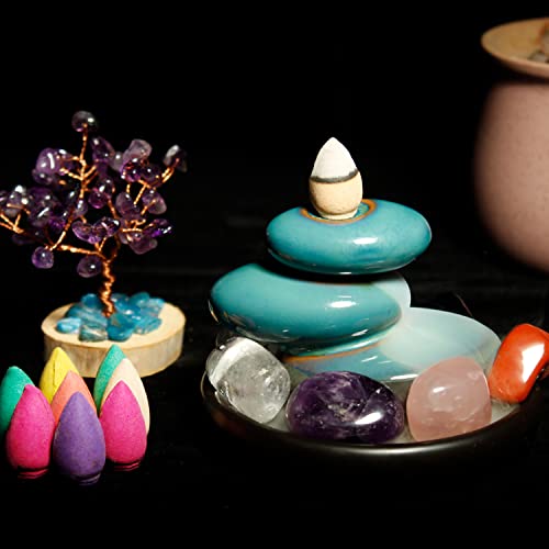 New Ceramic Backflow Incense Holder Incense Burner Waterfall,Balance Stones Zen With 7 Chakras Healing Crystals And Stones,Free Backflow Incense Cones,Aromatherapy Ornament Home Decor #TOP6