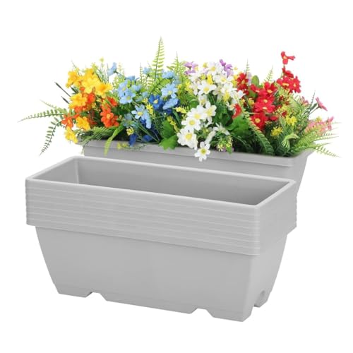 Ukipos Set de 8 Macetas para Ventanas, Maceteros para Interior, Macetas Rectangulares con Platillos para Interiores y Exteriores, Jardín, Balcón, Macetas de...