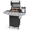 Lyromix 3 Burners Gas Grill with Side Burner, Propane Grill with Wheels and Storage, Outdoor Gas BBQ with Oil Tray and Thermometer for Patio and Party, 37000 BTU