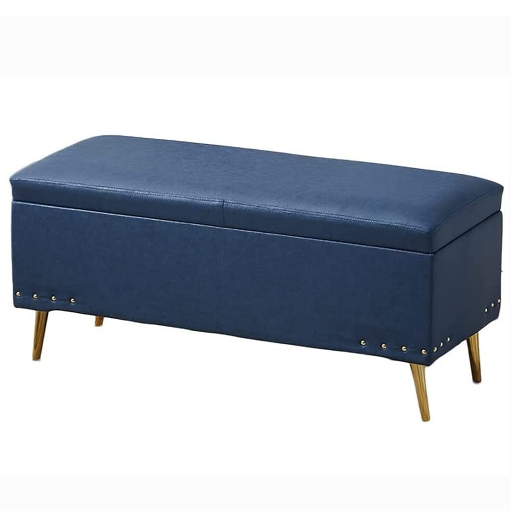 WDSOPK Nordic Style Shoe Changing Stool, Rectangular Bed End Storage Stool, Multifunctional Sofa Stool With Waterproof Fabric Technology, Dark Blue,Dark Blue 60X40X45Cm（Dark Blue-80X40X45cm）
