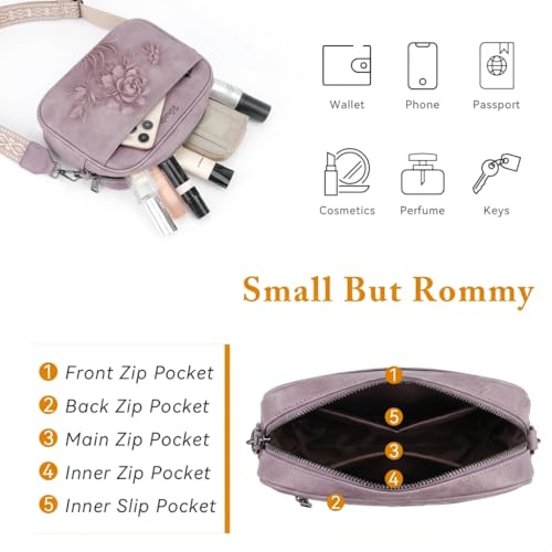 Image of Small Crossbody Purses for Women, Trendy Vegan Leather Crossbody Bag Embossed Travel Shoulder Handbags with Wide Strap