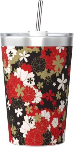 魔法瓶 和風 和柄 花 桜 タンブラー 350ml ステンレス製 水筒蓋とストロー付き 真空断熱漏れない 持ち運び 直飲み 子供 通勤 通学 かわいい おしゃれ プレゼント