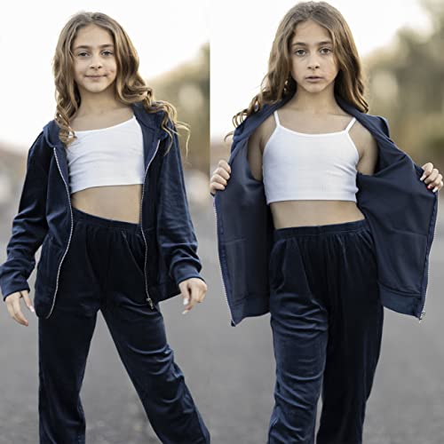Image of Arshiner 2 Piece Outfits for Girls Kids Velour Tracksuit and Jogger Set | Size 5-14Y, Velvet Sweatsuit with Zipper for Fall /Winter, Suit for School, Workout, Jogging, or Casual Occasions