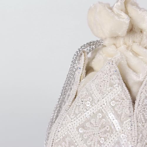Image of THE TAN CLAN Pushp Zardozi Embroidered Mini Lotus Potli Bag - Handcrafted Silk Pouch with Intricate Zardozi & Lotus Design for Weddings, Bridal Accessories, and Special Occasions