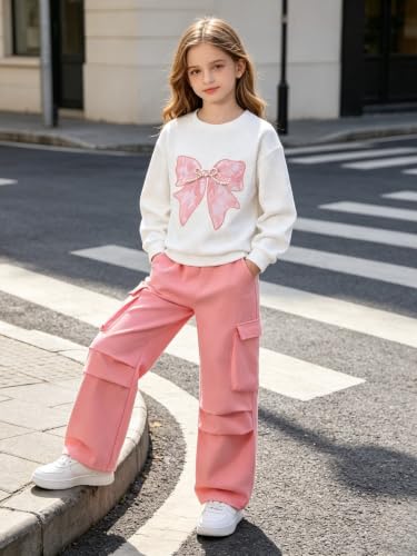 Image of Girls Clothes 2 Piece Hoodie Sweatshirt + Cargo Pants Fall Winter Outfits for Teen Tween Girls 7-14 Years