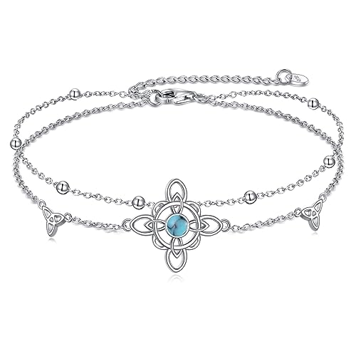 Image of VONALA Witches Knot /Compass /Dragonfly /Clover Bracelet Sterling Silver Adjustable Charm Bracelet Summer Beach Foot Chain Jewelry for Women Gifts