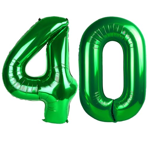 Image of Number Balloons 40 Balloon 40 inch Dark Green for 40th Birthday Decorations | Saturated Color, Large 40 in, With Inflation Straw & Hanging Hole, For Back-To-School Season, Forest Picnic Party, Christmas