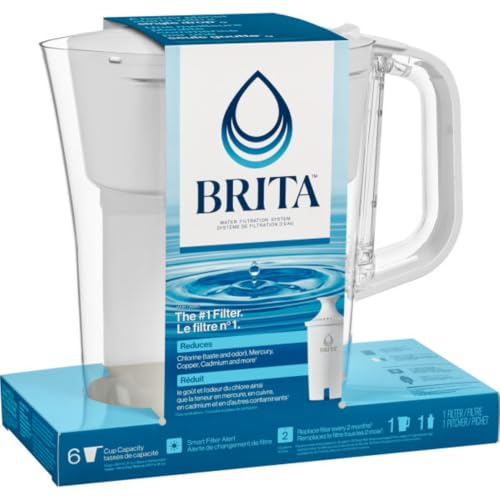 Brita 6 Filtre à tasse avec indicateur de lumière intelligent, réduit le goût et l'odeur du chlore de l'eau du robinet, filtres 151 Litres, Denali, Blanc