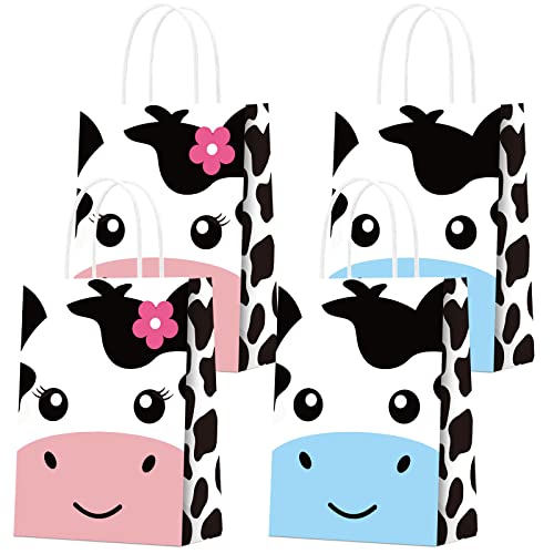 KERINGO 16 PCS Cow Print Party Bags for Cow Farm Themed Birthday Party Supplies and Decorations