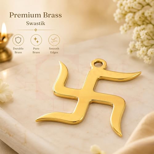 Image of Vastu Brass Swastik Door Sign for All Vastu Problems | Weight-1kg Approx | Prosperity & Success for Vastu Dosh & Nazar Dosh | Size-9 inch Approx |