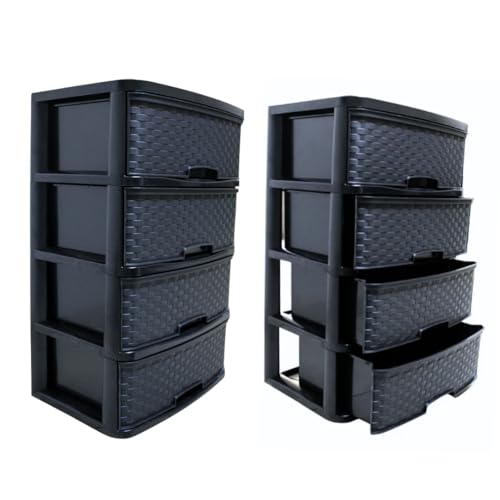 Consejos para Comprar Cajoneras de Plastico para Ropa más recomendados. 47 Cajonera de plástico Multiusos Ideal para Dormitorios, Armario, Cocinas, Baños, Organizador con 4 Cajones Tipo Rattan