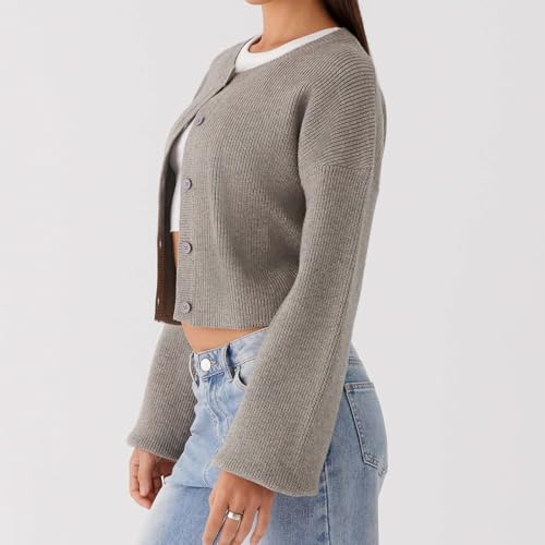 Image of Women Y2k Crop Cardigan Sweater Long Sleeve Button Down Cardigan Vintage Open Front Sweater Cute Knit Pullover Tops