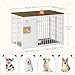YATINEY Foldable Dog Crate Furniture, Dog Crate with DIY Frame, Heavy Duty Dog Kennel Indoor with Hooks, Wooden Dog Cage End Table, for Small/Medium Dogs, White and Walnut DC95WH