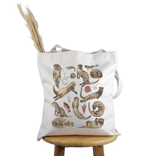 PWHAOO Otter Lover Gift Sea Otter Seashell Themed Tote Bag Otter Lover Handbag Otter Mom Mama Gift Otter Breeder Travel Bag (Sea Otter Seashell Themed T)